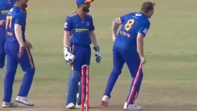 Dale Steyn celebrates with a 'walking stick'. (Screengrab) Dale Steyn celebrates with a 'walking stick'. (Screengrab)