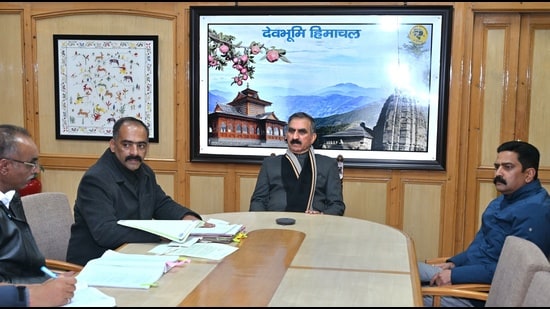 Chief minister Sukhvinder Singh Sukhu presided over the meeting with Rural Development and Panchayati Raj department, Shimla on Saturday. (HT)