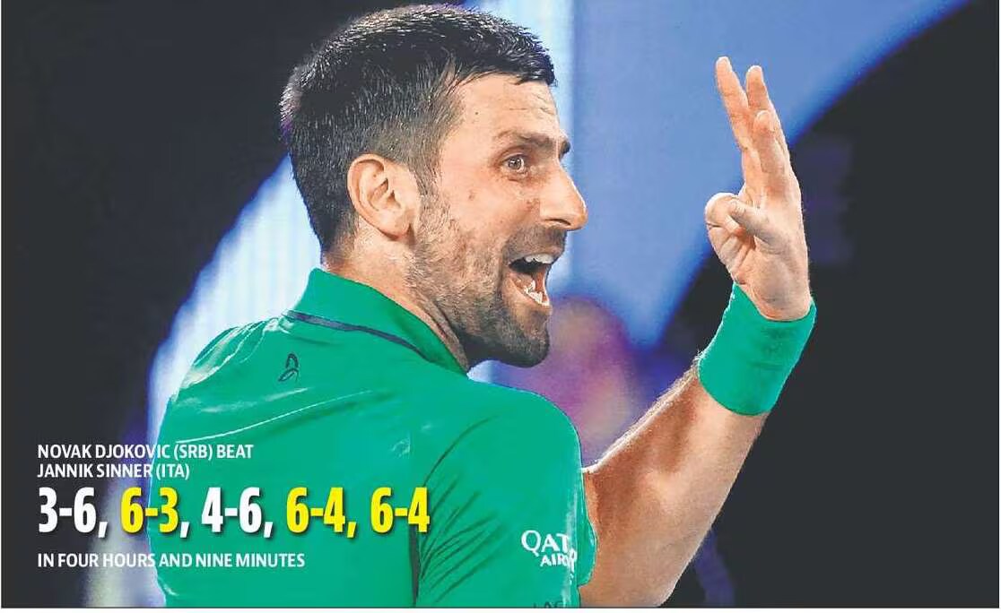 Novak Djokovic beat Jannik Sinner in the Australian Open semi-final. (HT Print) Novak Djokovic beat Jannik Sinner in the Australian Open semi-final. (HT Print)