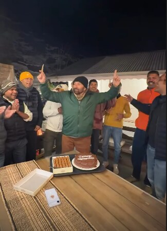 Sunny Deol celebrates with his team. Sunny Deol celebrates with his team.