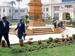 Bomb and dog squad team inspects the Bihar Legislative Assembly premises on the eve of state budget session in Patna, Bihar, India, Sunday. (SANTOSH KUMAR/HT)