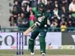Pakistan's captain Salman Agha plays a shot against Australia. 