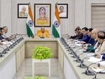 Chief minister Yogi Adityanath chairs a meeting of the State-Level Bankers’ Committee (SLBC) in Lucknow. (PTI)