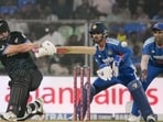 New Zealand's Daryl Mitchell plays a shot during the fifth and final T20I against India. (PTI)
