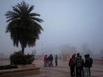People at a park in Lucknow on a foggy morning on Saturday. (AP PHOTO)