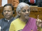 Union finance minister Nirmala Sitharaman presenting the Union Budget on Sunday. (Sansad TV)