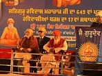 PM Narendra Modi at Dera Sachkhand, Ballan, in Jalandhar with sect head Sant Niranjan Dass on Sunday.