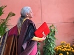 Union finance minister Nirmala Sitharaman outside the finance ministry prior to the presentation of the 'Union Budget 2026-27 at Kartavya Bhavan