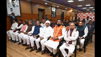 Bihar deputy chief minister Samrat Choudhary with BJP leaders looking on TV screen during Union finance minister Nirmala Sitharaman’s presentation of the Union Budget 2026-27 at the BJP office in Patna on Sunday. (Santosh Kumar/HT) Bihar deputy chief minister Samrat Choudhary with BJP leaders looking on TV screen during Union finance minister Nirmala Sitharaman’s presentation of the Union Budget 2026-27 at the BJP office in Patna on Sunday. (Santosh Kumar/HT)
