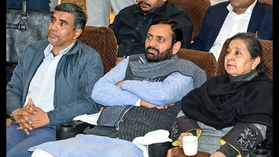 Haryana Chief Minister Nayab Saini, with others, watches the Union Budget session 2026-27 on television, presented by Union Finance Minister Nirmala Sitharaman, in Panchkula on Sunday. (ANI) Haryana Chief Minister Nayab Saini, with others, watches the Union Budget session 2026-27 on television, presented by Union Finance Minister Nirmala Sitharaman, in Panchkula on Sunday. (ANI)