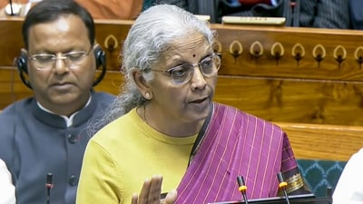 Finance Minister Nirmala Sitharaman presenting the 'Union Budget 2026-27' in the Lok Sabha, in New Delhi, Sunday, Feb. 1, 2026. (Sansad TV via PTI Photo) (Sansad TV)