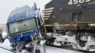 Dramatic footage shows semi-truck stuck on tracks struck by train in Gastonia as historic winter bomb cyclone batters North Carolina (Gastonia Police Department | Facebook) Dramatic footage shows semi-truck stuck on tracks struck by train in Gastonia as historic winter bomb cyclone batters North Carolina (Gastonia Police Department | Facebook)