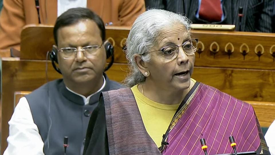 Union finance minister Nirmala Sitharaman on Sunday (Sansad TV) Union finance minister Nirmala Sitharaman on Sunday (Sansad TV)