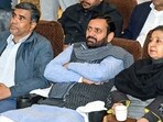 Haryana Chief Minister Nayab Saini, with others, watches the Union Budget session 2026-27 on television, presented by Union Finance Minister Nirmala Sitharaman, in Panchkula on Sunday. (ANI)