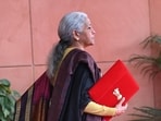 New Delhi, India - Feb. 1, 2026: Union Finance Minister Nirmala Sitharaman outside the Finance Ministry prior to the presentation of the 'Union Budget 2026-27 at Kartavya Bhavan in New Delhi, India, on Sunday, February 1, 2026. (Photo by Arvind Yadav/ Hindustan Times) (Hindustan Times)