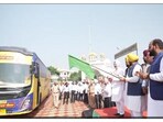 Bhagwant Singh Mann flags off a state-run bus service in Punjab as the government rolls out fleet additions and digital ticketing for PUNBUS and PRTC operations.