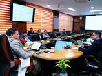 Uttarakhand Chief Minister Pushkar Singh Dhami chairs a review meeting on river protection and desilting works at the state secretariat on Friday. Officials briefed him on check dams, recharge shafts and water-source conservation measures underway in multiple districts.