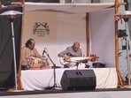 Ustad Irfan Muhammad Khan on sarod and Ustad Ilmas Hussain Khan on tabla perform at Sanatkada on Sunday morning. (Sourced) Ustad Irfan Muhammad Khan on sarod and Ustad Ilmas Hussain Khan on tabla perform at Sanatkada on Sunday morning. (Sourced)