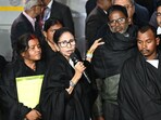 West Bengal chief minister Mamata Banerjee along with “SIR-affected’ families addressing the media after meeting the Chief Election Commissioner at Nirvachan Sadan (HT Photo/Sanchit Khanna)