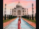 The solo traveller during her visit to the Taj Mahal, India. 