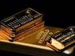 A one kilogram gold bar at a Goldenmark bullion dealer arranged in Warsaw, Poland.