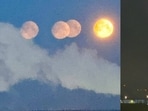 The striking sight left many stargazers stunned as bright shapes seemed to flank the Moon. 