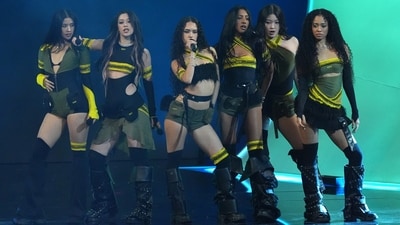 Girl group KATSEYE performs "Gnarly" during the annual Grammy Awards on Sunday. They wore black and neaon green outfits for the historic moments of their career. (Chris Pizzello/Invision/AP) Girl group KATSEYE performs "Gnarly" during the annual Grammy Awards on Sunday. They wore black and neaon green outfits for the historic moments of their career. (Chris Pizzello/Invision/AP)