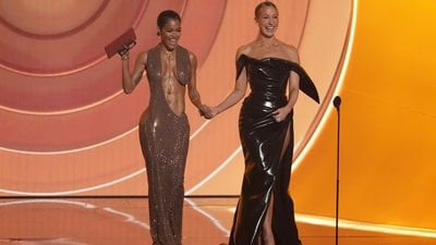 Teyana Taylor and Nikki Glaser presented the award for best pop vocal album during the 68th annual Grammy Awards on Sunday. The two divas chose body-hugging ensembles for the occasion. Meanwhile, Teyana looked ravishing in a custom Tom Ford by Haider Ackermann. No notes. (Chris Pizzello/Invision/AP) Teyana Taylor and Nikki Glaser presented the award for best pop vocal album during the 68th annual Grammy Awards on Sunday. The two divas chose body-hugging ensembles for the occasion. Meanwhile, Teyana looked ravishing in a custom Tom Ford by Haider Ackermann. No notes. (Chris Pizzello/Invision/AP)