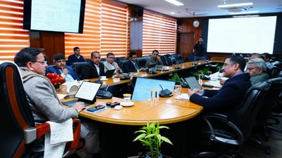 Uttarakhand Chief Minister Pushkar Singh Dhami chairs a review meeting on river protection and desilting works at the state secretariat on Friday. Officials briefed him on check dams, recharge shafts and water-source conservation measures underway in multiple districts. Uttarakhand Chief Minister Pushkar Singh Dhami chairs a review meeting on river protection and desilting works at the state secretariat on Friday. Officials briefed him on check dams, recharge shafts and water-source conservation measures underway in multiple districts.