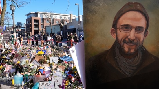 People gather around a memorial site for Alex Pretti on Saturday, Jan. 31, 2026, in Minneapolis. AP/PTI(AP02_01_2026_000017A) (AP)