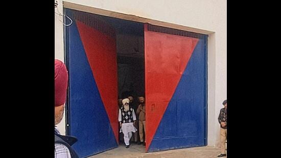 Radha Soami Satsang Beas head Gurinder Singh Dhillon coming out of the Nabha jail after meeting Shiromani Akali Dal leader Bikram Singh Majithia on Monday afternoon. (HT Photo)