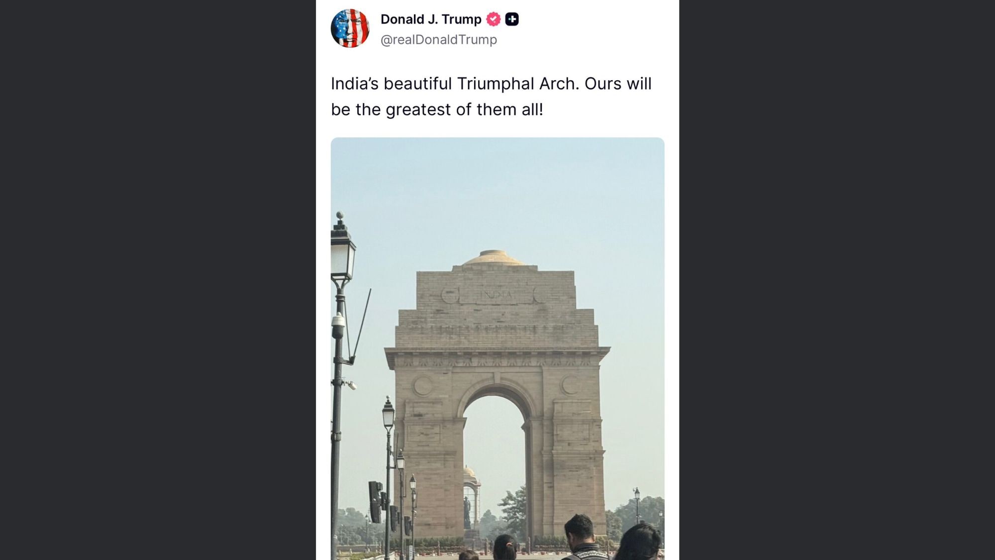 Trump unveiled plans for the massive triumphal arch in October last year. (Truthsocial/@realDonaldTrump)
