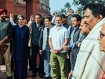 Lok Sabha LoP Rahul Gandhi, Congress MP Priyanka Gandhi and other MPs protest at Makar Dwar of the Parliament, against the suspension of 8 MPs from Lok Sabha and against the India-US trade agreement, during the ongoing Budget Session, in New Delhi on Tuesday.