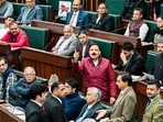 BJP MLA Balwant Singh Mankotia speaking during the budget session in the assembly in Jammu on Tuesday. (ANI Photo) BJP MLA Balwant Singh Mankotia speaking during the budget session in the assembly in Jammu on Tuesday. (ANI Photo)