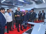 CNS Adm Dinesh Kumar Tripathi during his visit to IIT Kanpur on Tuesday (HT Photo)