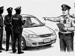 Inspectors found officers conducting challan drives without mandatory cameras at Daulatabad, Kapriwas and New Colony. (HT)