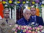 J&K lieutenant governor Manoj Sinha delivers his speech on the first day of the budget session in Jammu on Monday. (ANI)