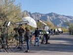 TV media set up at the house of Nancy Guthrie, NBC host Savannah Guthrie's mother, on February 3 in Catalina, Arizona.  