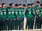 Players of Pakistan cricket team observe a moment of silence.