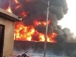 Smoke billows from the unit in the Kanganwal area, Ludhiana, on Tuesday. (HT Photo) Smoke billows from the unit in the Kanganwal area, Ludhiana, on Tuesday. (HT Photo)