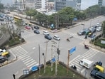The two-lane flyover towards Sohna highway aims to cut peak-hour waits of up to 10 minutes at the busy sector junction. (Parveen Kumar/HT)