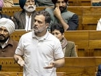 Leader of Opposition in the Lok Sabha Rahul Gandhi speaks in Lok Sabha during the Budget session of Parliament on Tuesday