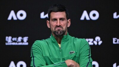 Novak Djokovic reacts during a press conference. (AFP) Novak Djokovic reacts during a press conference. (AFP)