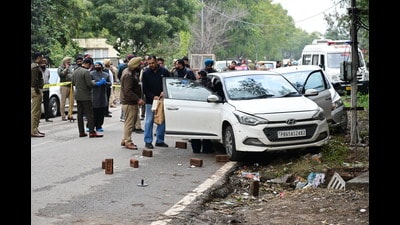 The spot where an undertrial was gunned down in broad daylight outside the Mohali SSP and DIG offices on January 28. (HT File)