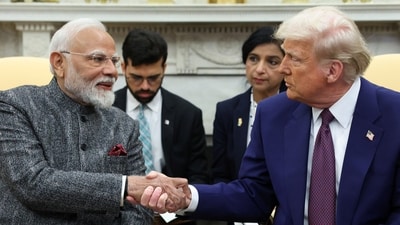 US President Donald Trump and Prime Minister Narendra Modi shake hands, at the White House in Washington, DC, on February 13, 2025. (File photo/Reuters)