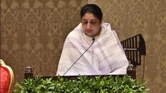 Sunetra Pawar took oath as the deputy chief ,minister on Saturday. (HT Photo)