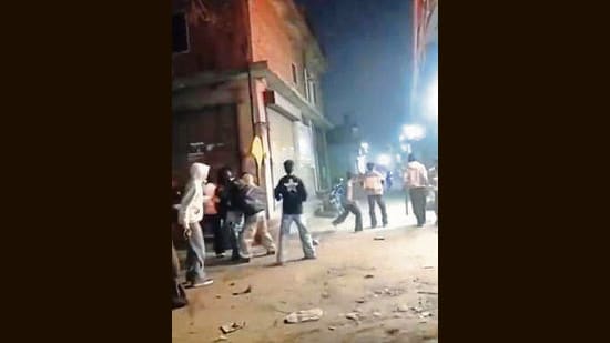 The violence escalated further on Tuesday when one faction set ablaze a Royal Enfield bullet belonging to the rival group. (HT Photo)