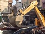 A bulldozer in action in Bareilly. A bulldozer in action in Bareilly.
