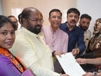 Bharatiya Janata Party corporator Manjusha Nagpure (in pic) is set to become the next mayor of Pune, with Parshuram Wadekar likely to be her deputy, after both filed their nomination papers on Tuesday. (MAHENDRA KOLHE/HT)