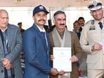 Chief minister Sukhvinder Singh Sukhu distributed appointment letters to newly recruited constables during the Rozgar Sankalp Mela held at the Police College, Dehra, in Kangra on Wednesday. (Deepak Sansta)